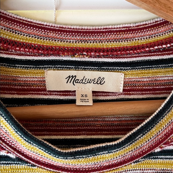 Madewell Short Sleeve Striped Pocket Tee in Burgundy, Mustard & Navy - Picture 4 of 4